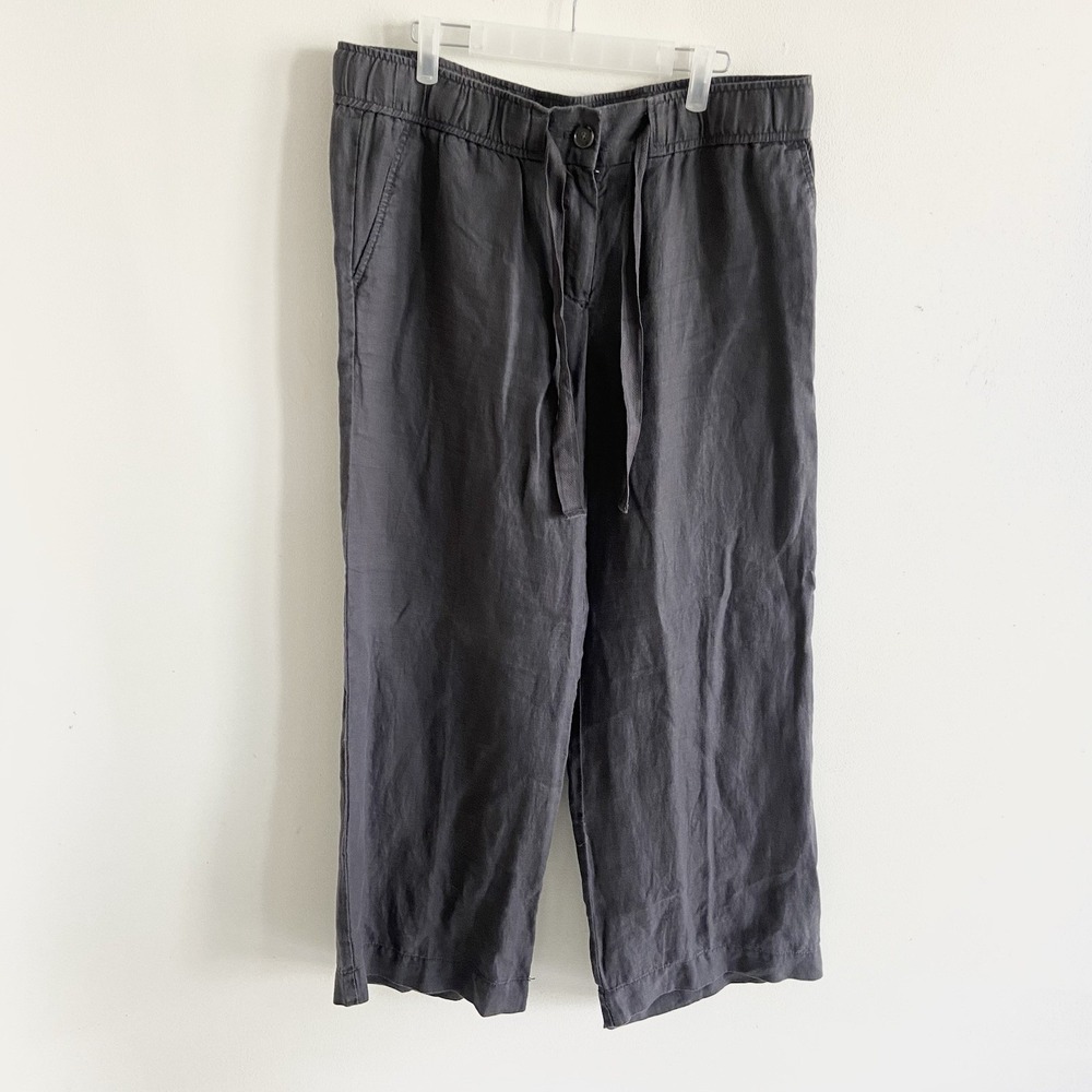 Ann Taylor Loft Marisa Pants M 100% Linen Dark Gray Baggy Wide Straight Leg